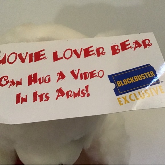 NWT Blockbuster video rare clean plush white stuffed teddy bear. Very cuddly - Picture 11 of 11